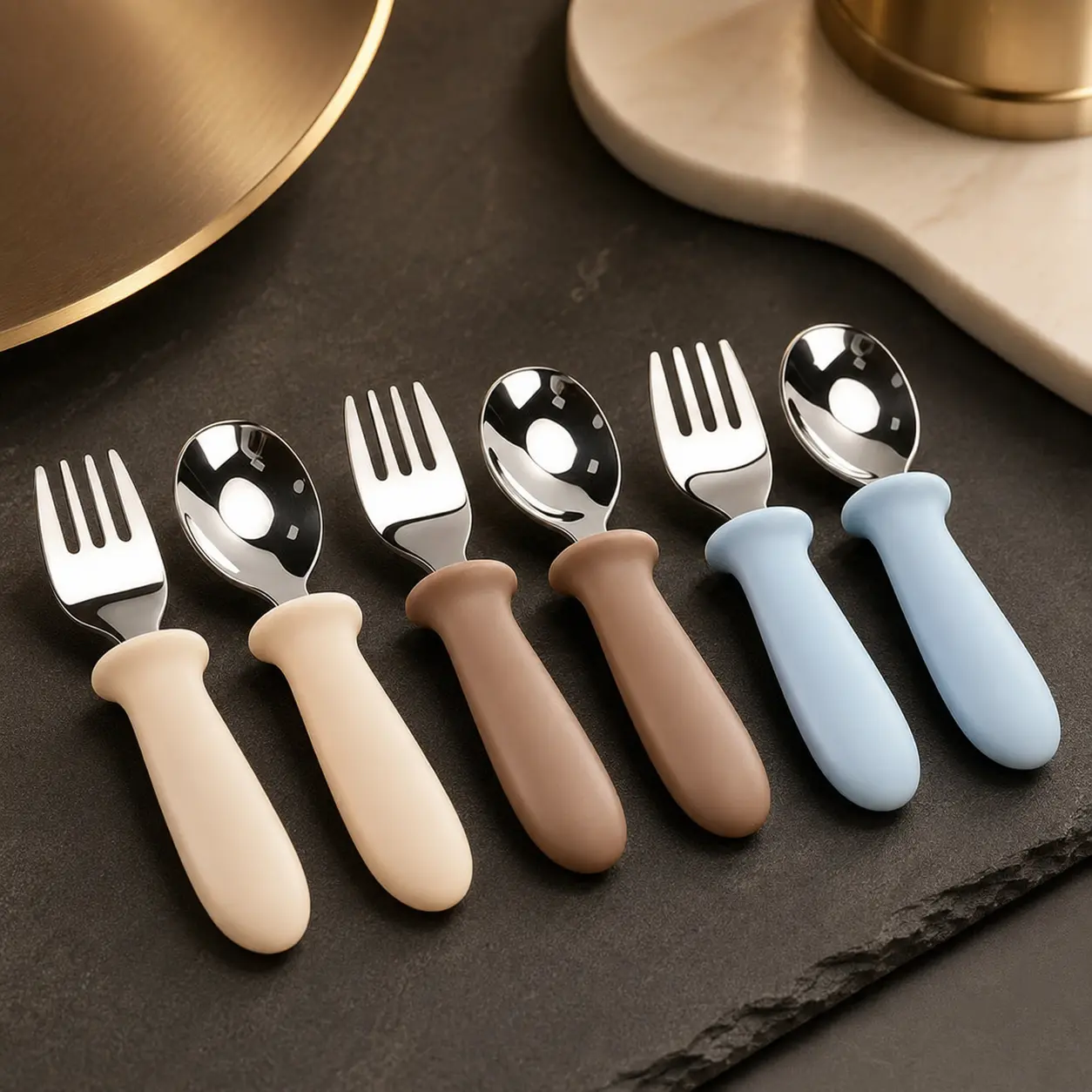Silicone handle children's cutlery