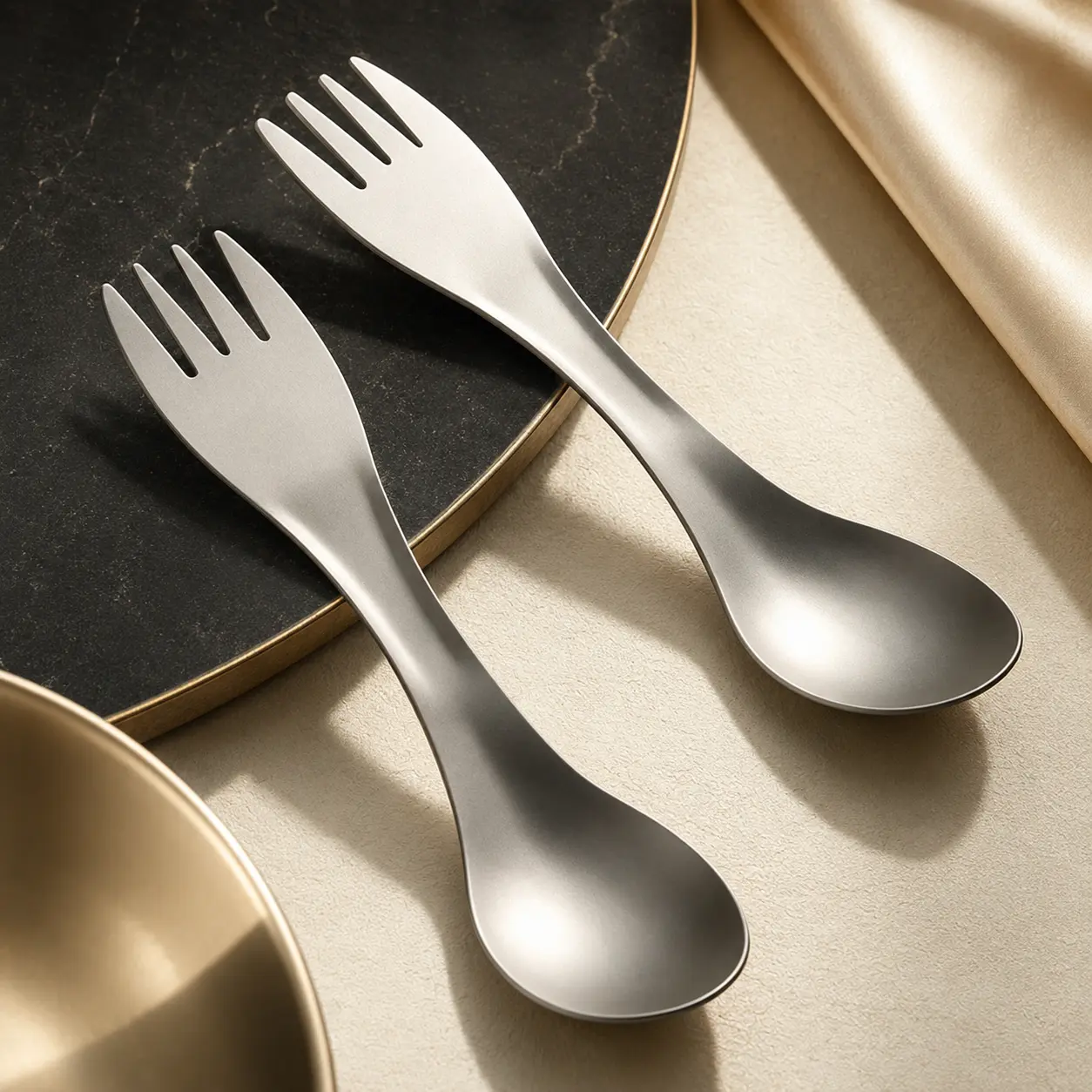 Stainless steel spork pair