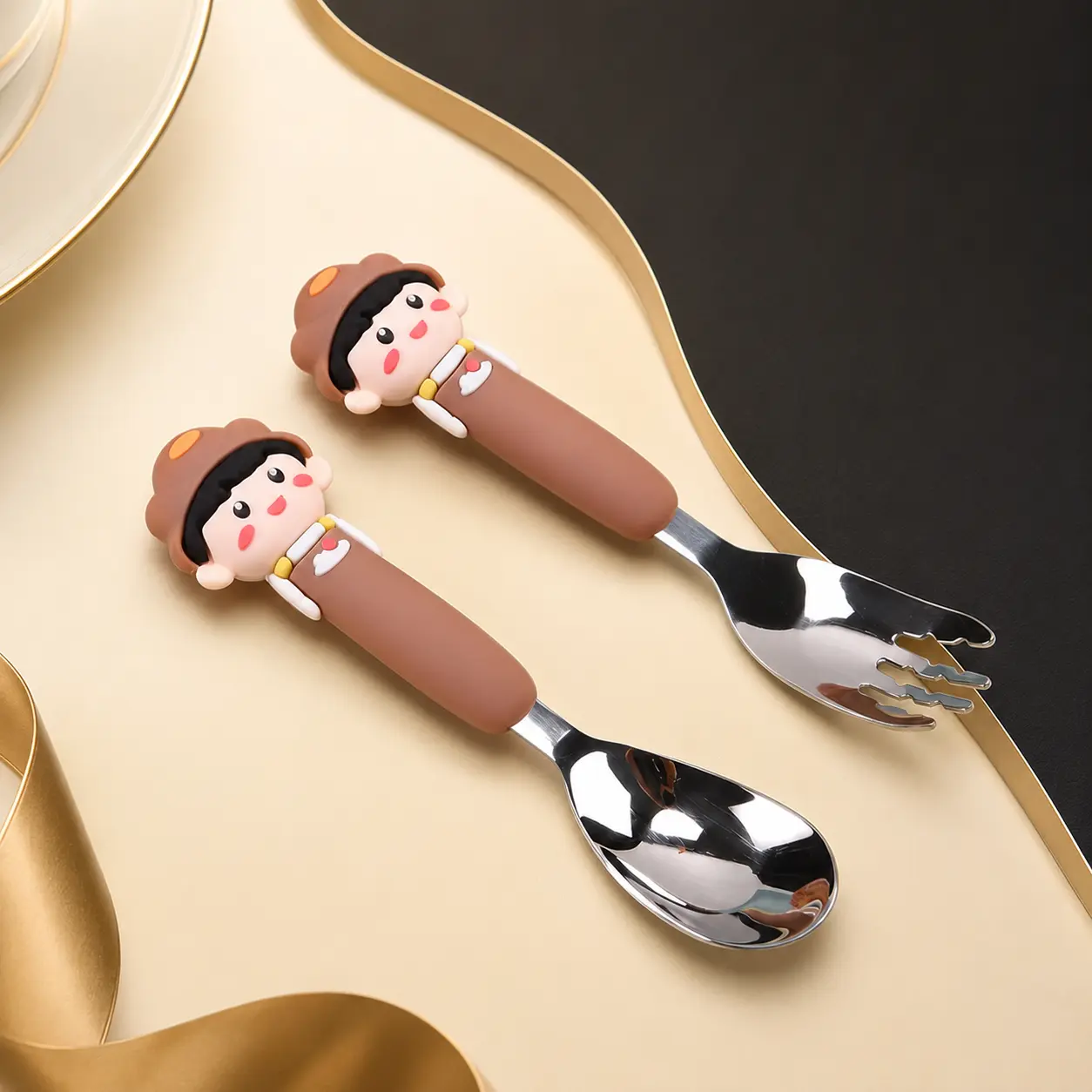 Brown character children's cutlery